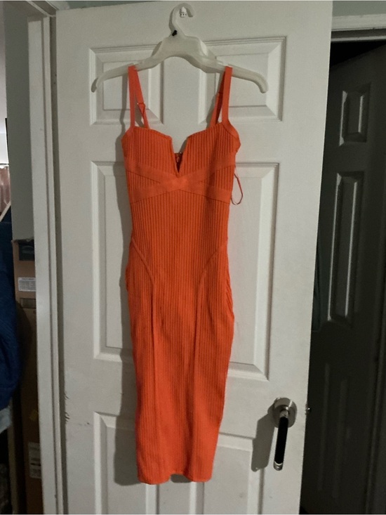 Fashion Nova Dresses & Skirts - Fashion Nova Bright Orange Ribbed Bodycon Midi Dress